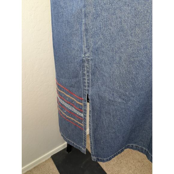 Vintage CST Blues 1X denim sleeveless maxi dress modest red yellow stitching - Picture 7 of 7